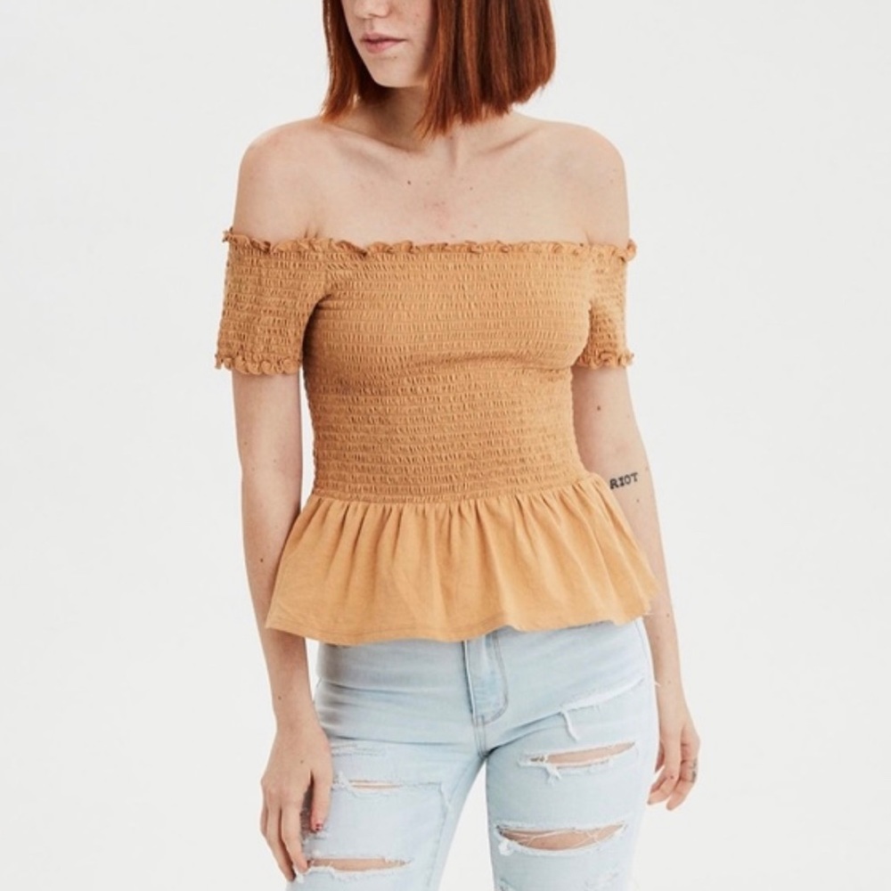 Yellow Off-The-Shoulder Smocked Blouse